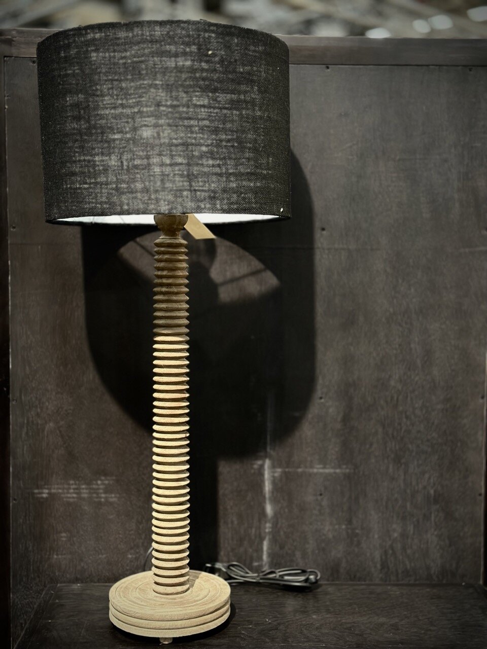 PURA table lamp, natural with black straight jute shade