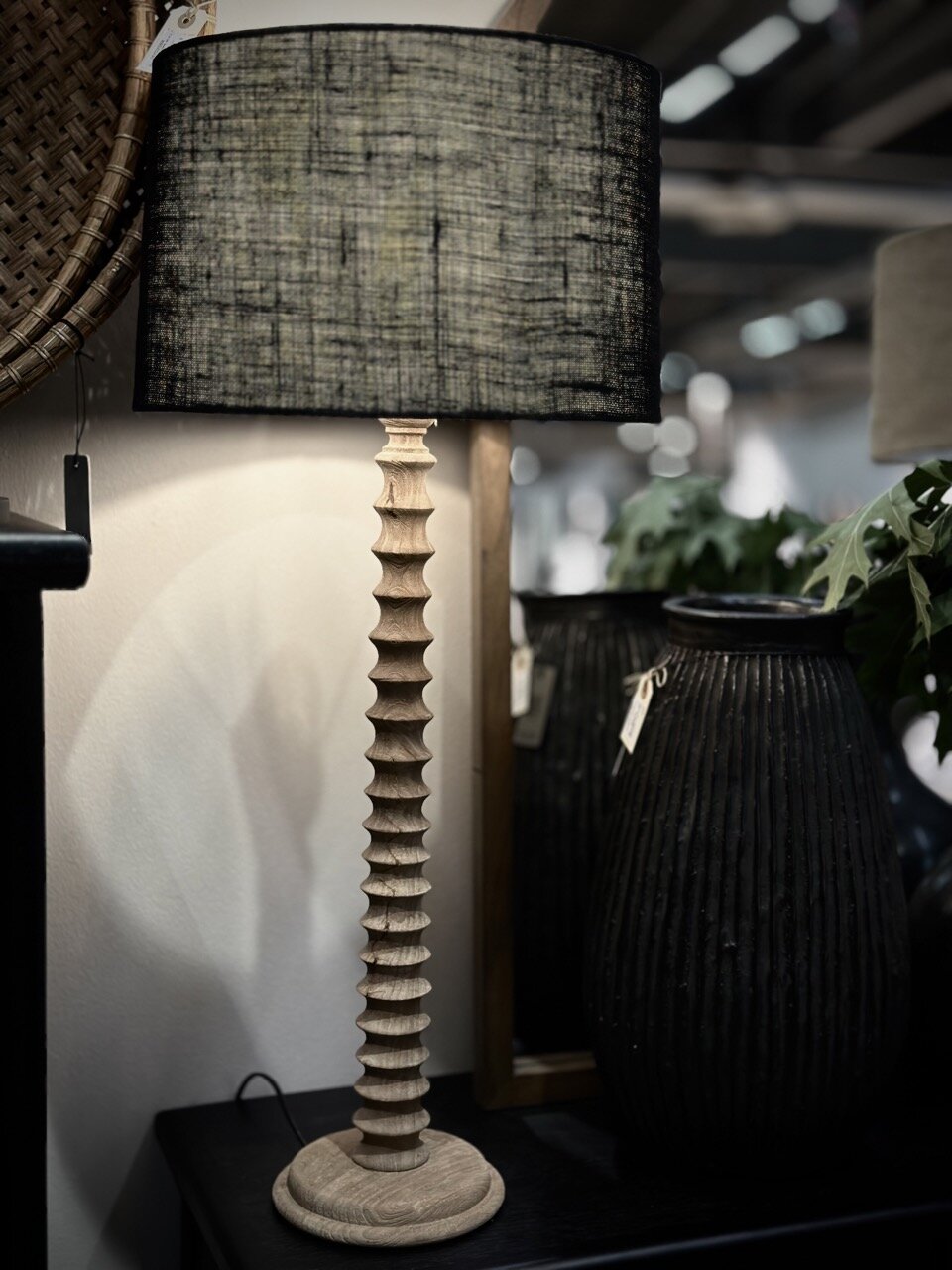 RAMI table lamp, natural with black tapered jute shade