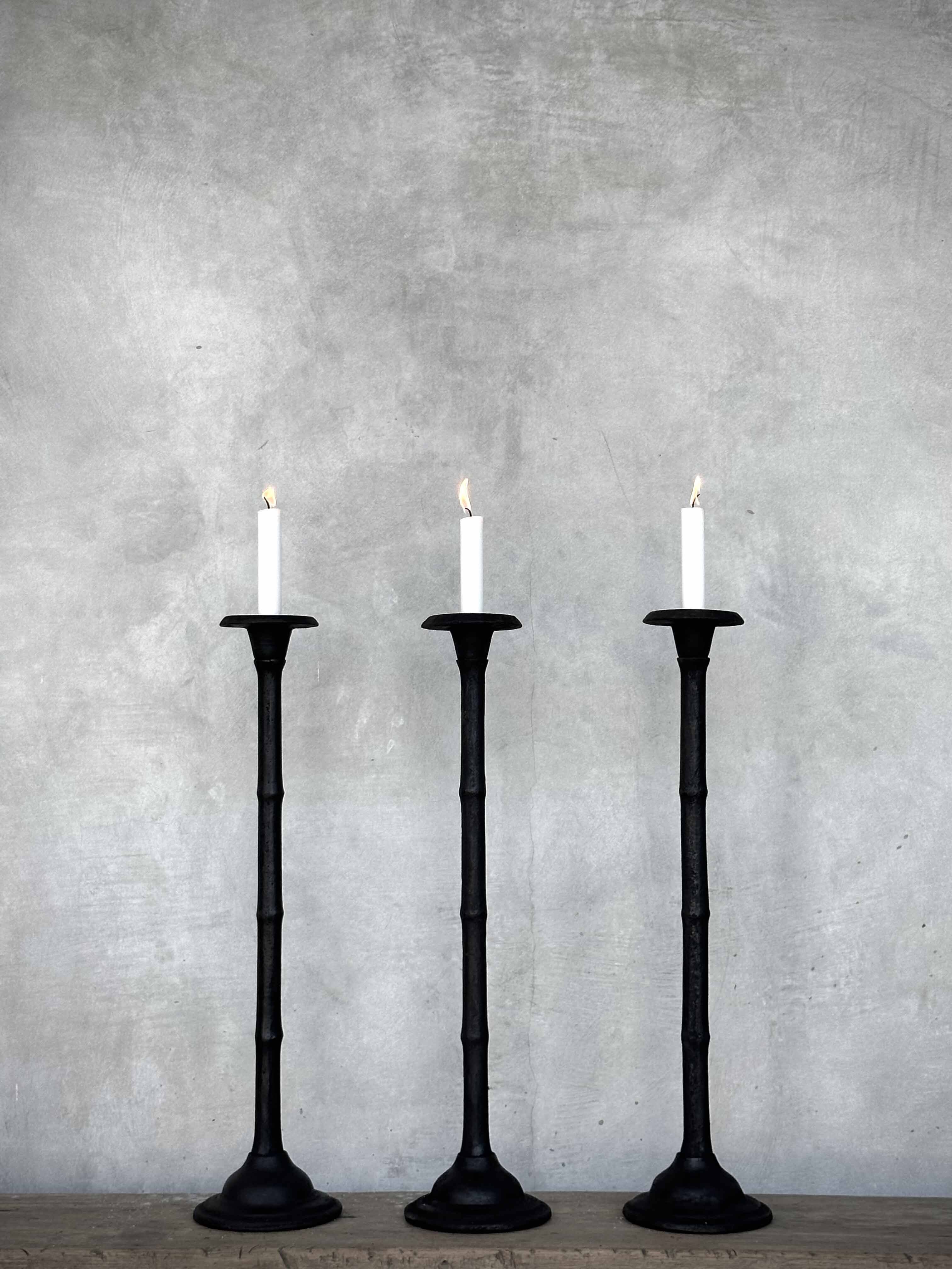 BAMBOO cast iron candle holder, antique