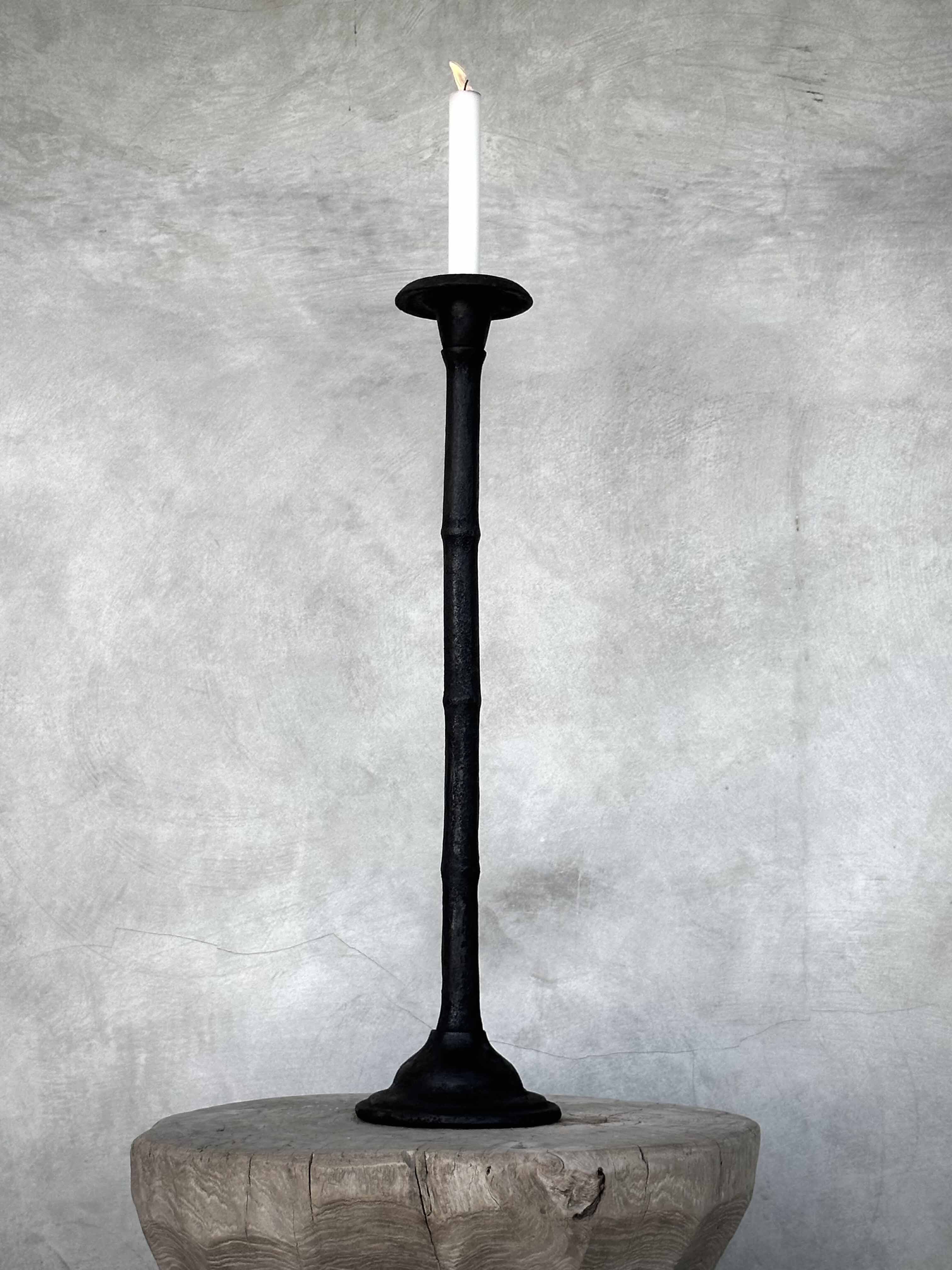 BAMBOO cast iron candle holder, antique