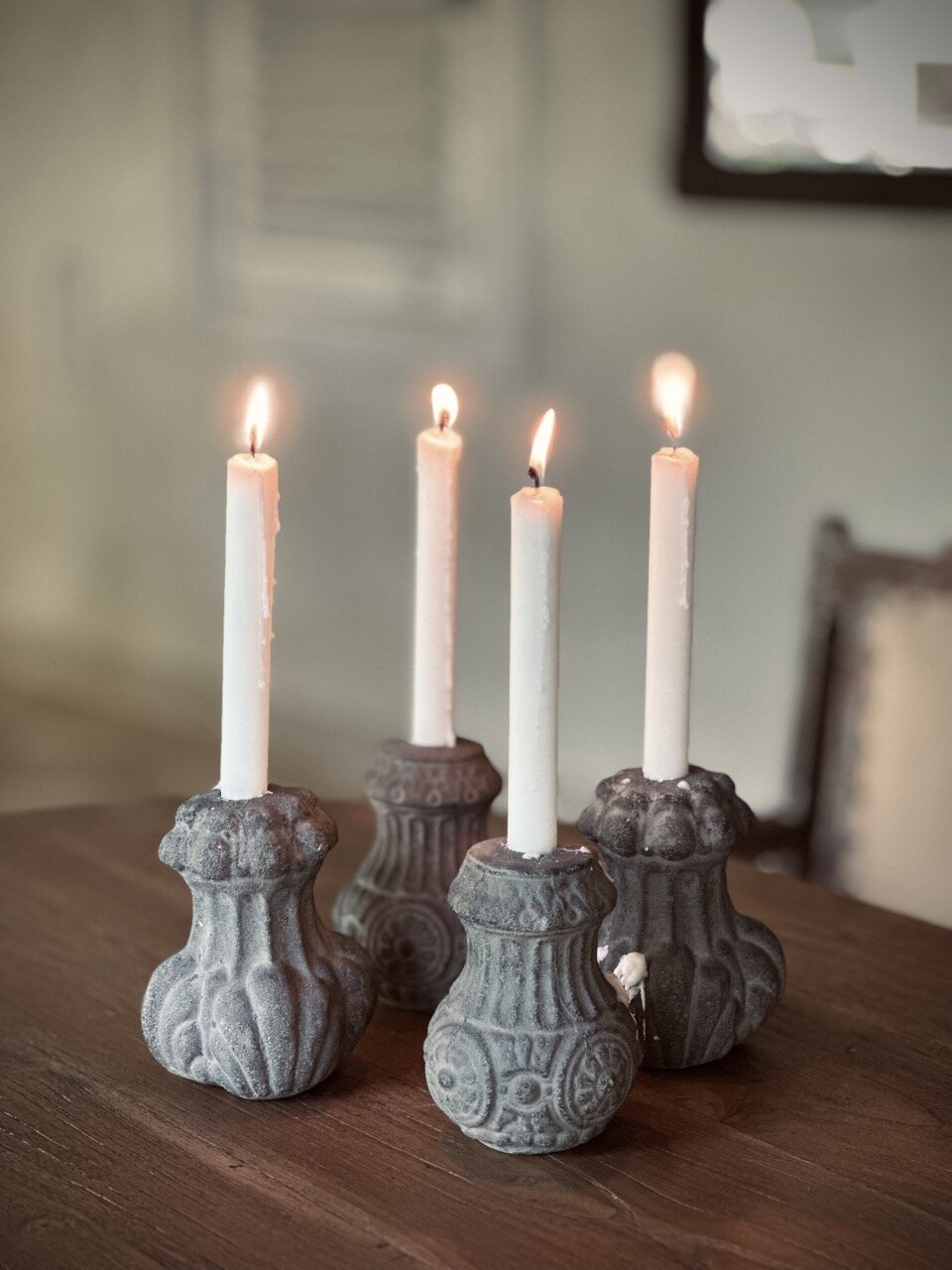 ZUKO stone candle holder, grey wash