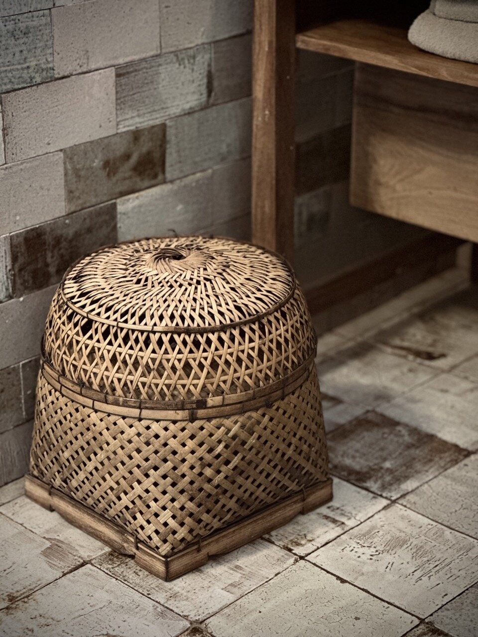 JANINA, rattan basket w/top, brown