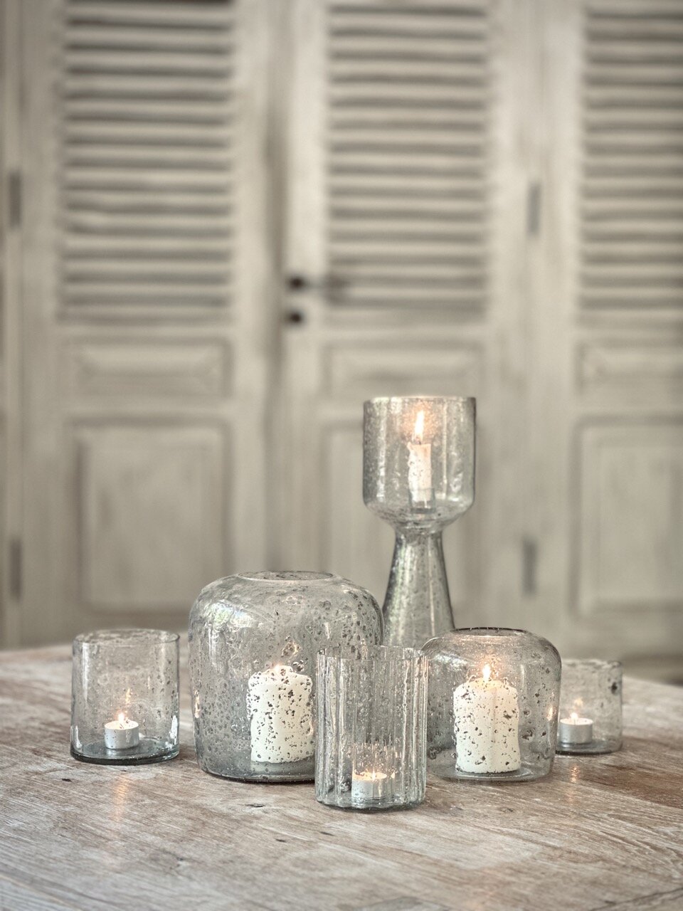 EVI small candle holder, clear bubble glass