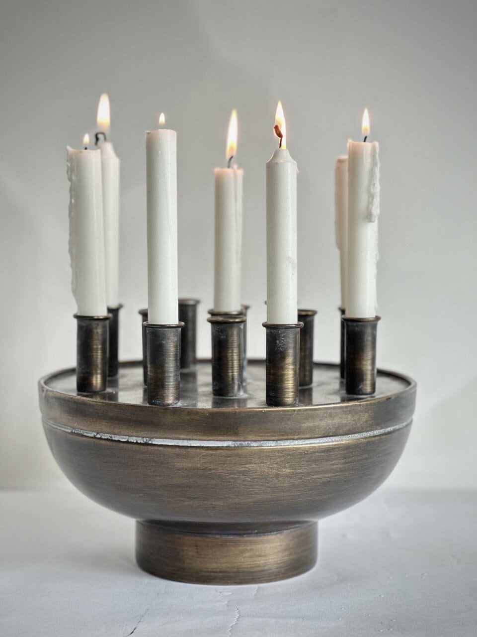 TOLLO table candle holder for 12 candles, antique brass