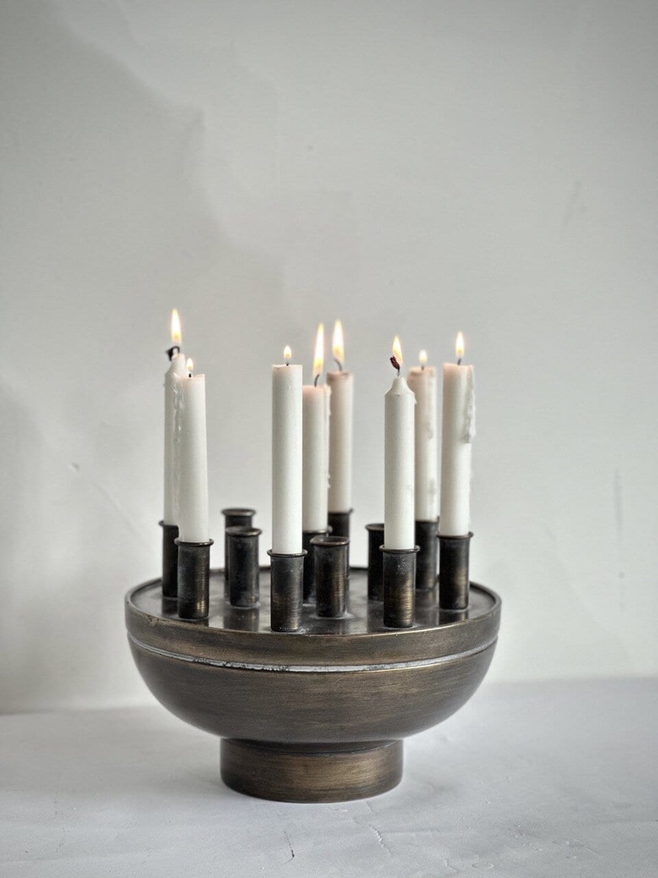 TOLLO table candle holder for 12 candles, antique brass