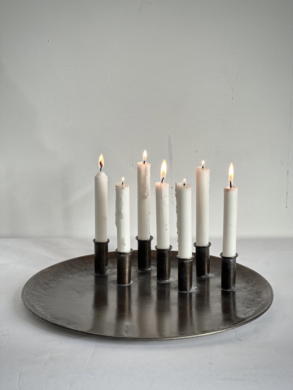 COY round plate candle holder for 7 candles, antique brass