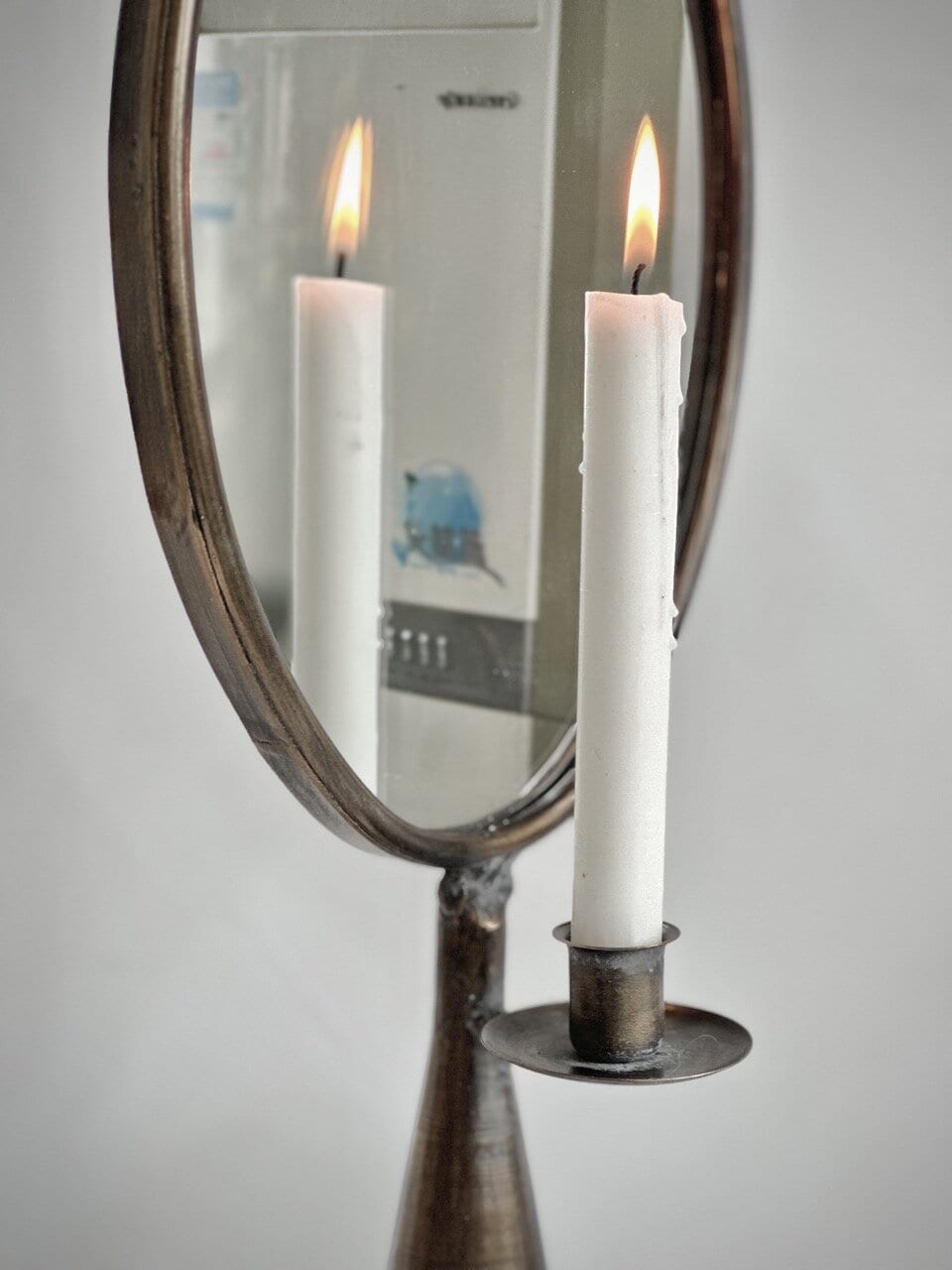 SEGO candle holder with mirror, antique brass