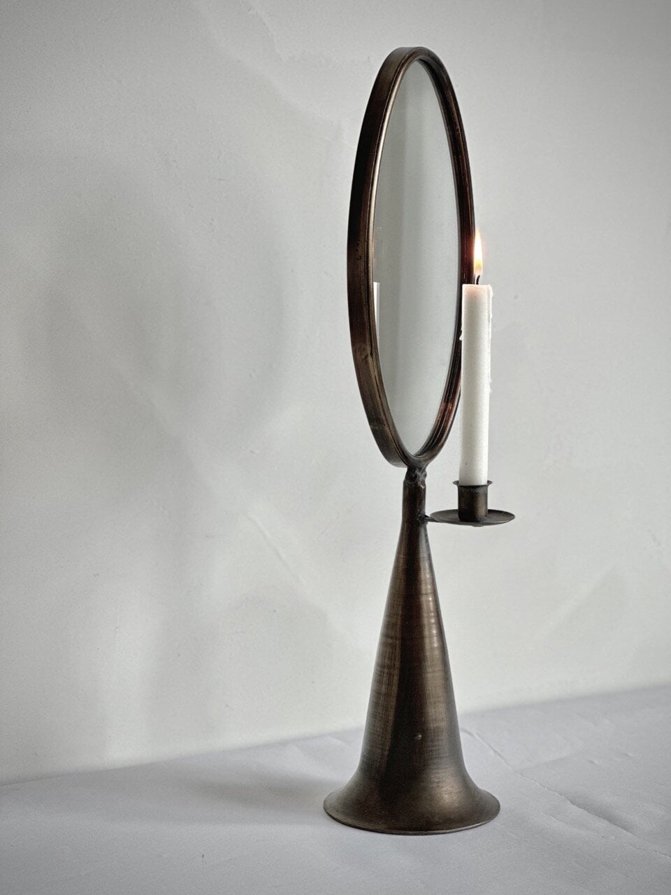 SEGO candle holder with mirror, antique brass