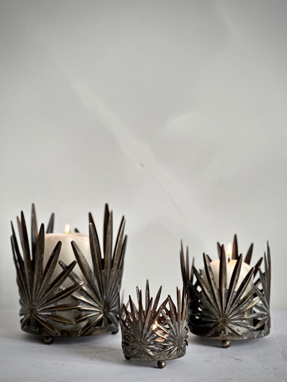 RONDA candle holder set of 3, antique brass