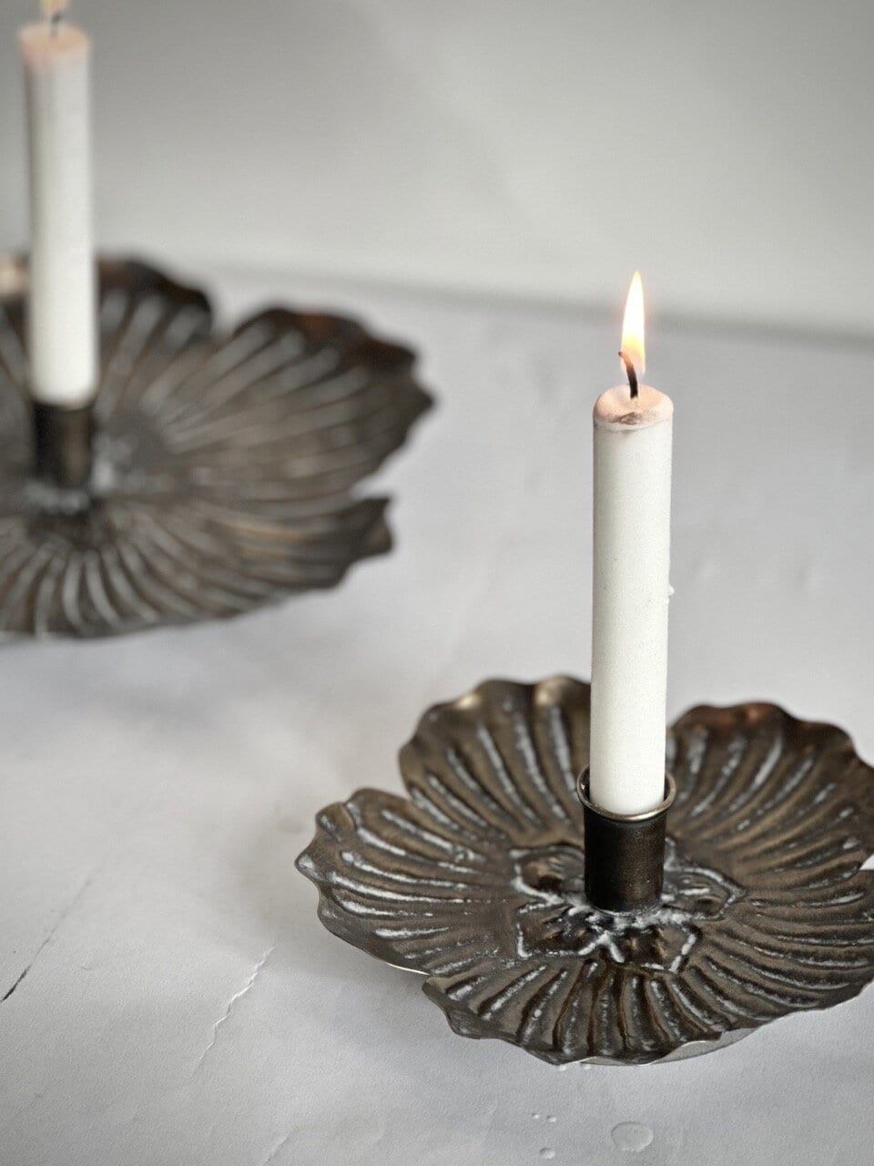 JUNA - S - table candle holder leaf, antique brass