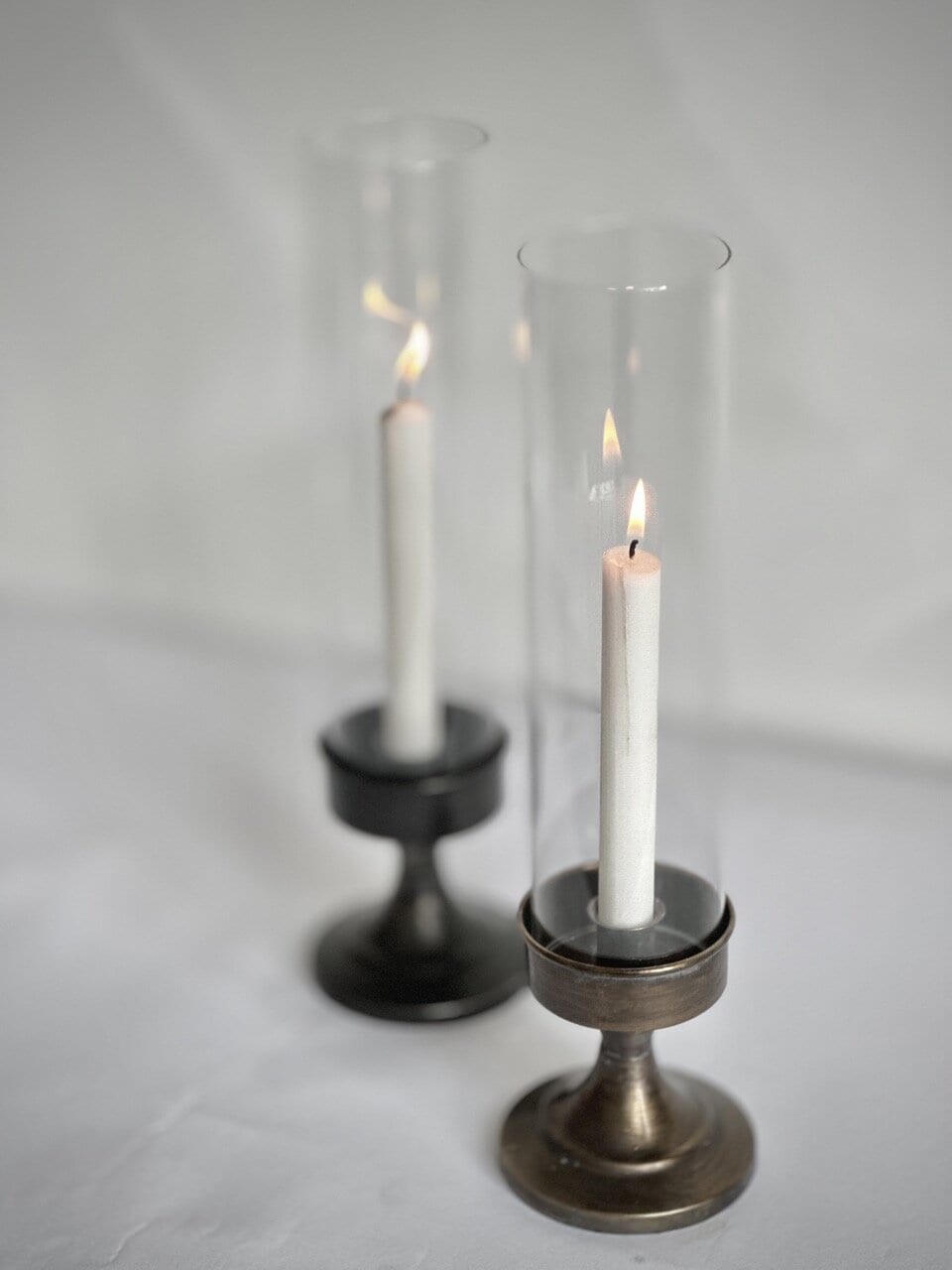 RIGO table candle holder with cylinder glass, antique brass