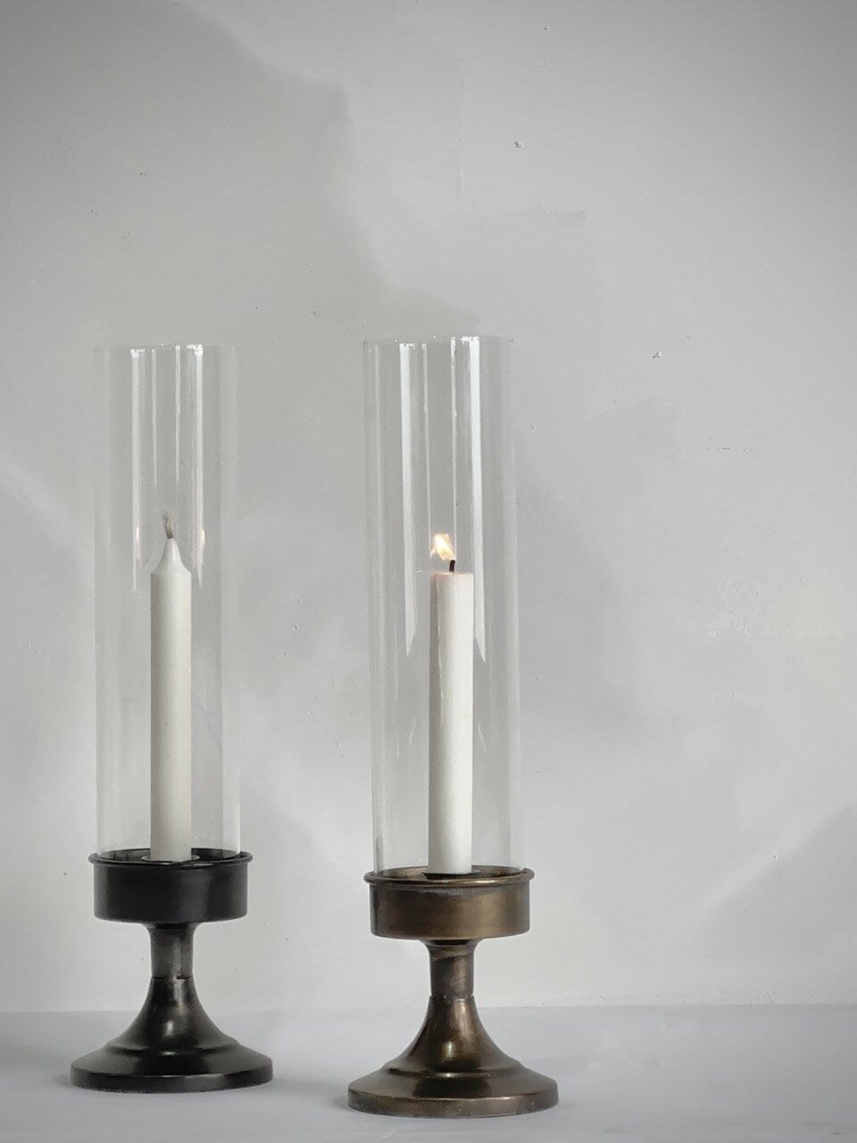 RIGO table candle holder with cylinder glass, antique brass