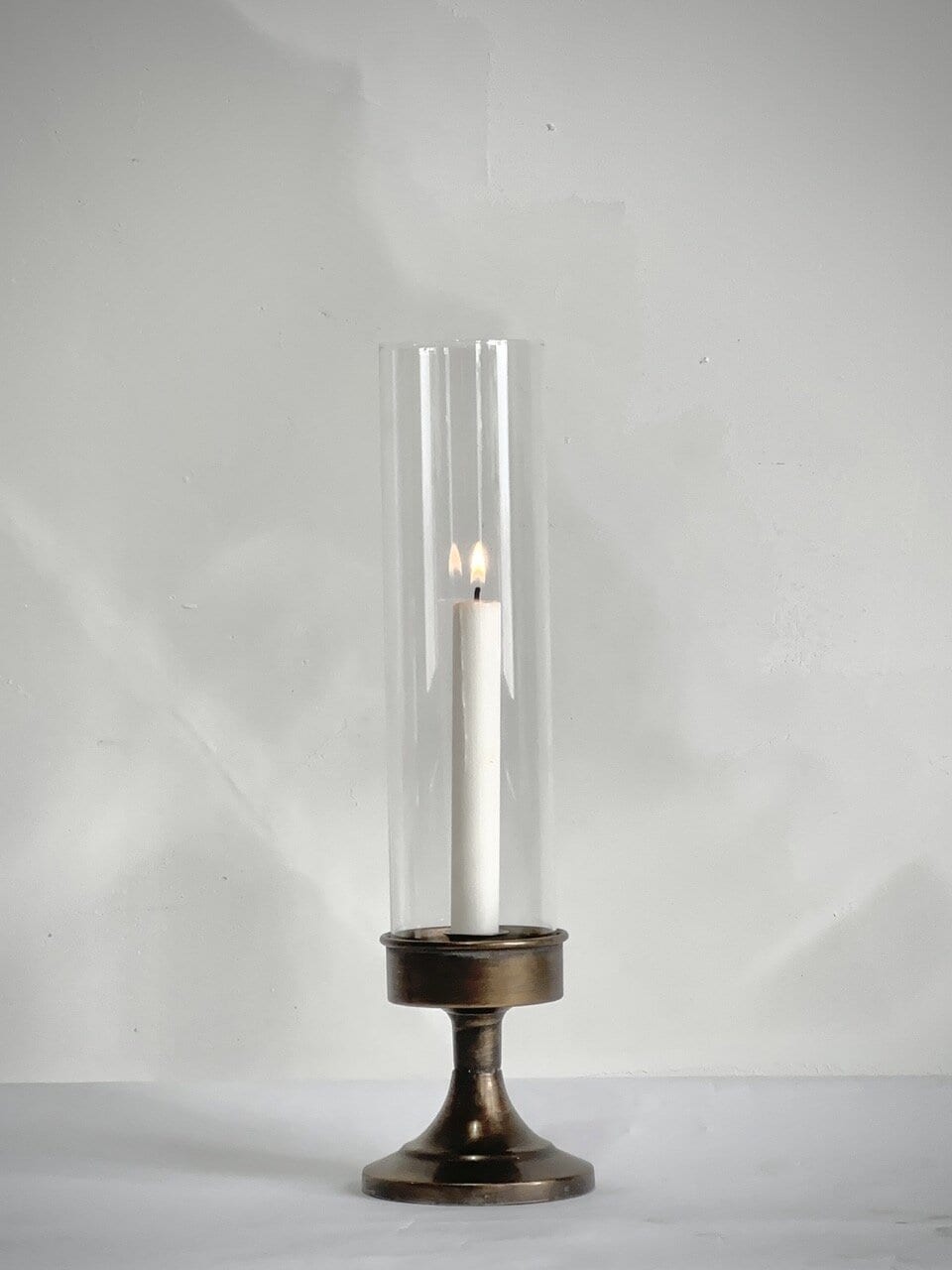 RIGO table candle holder with cylinder glass, antique brass