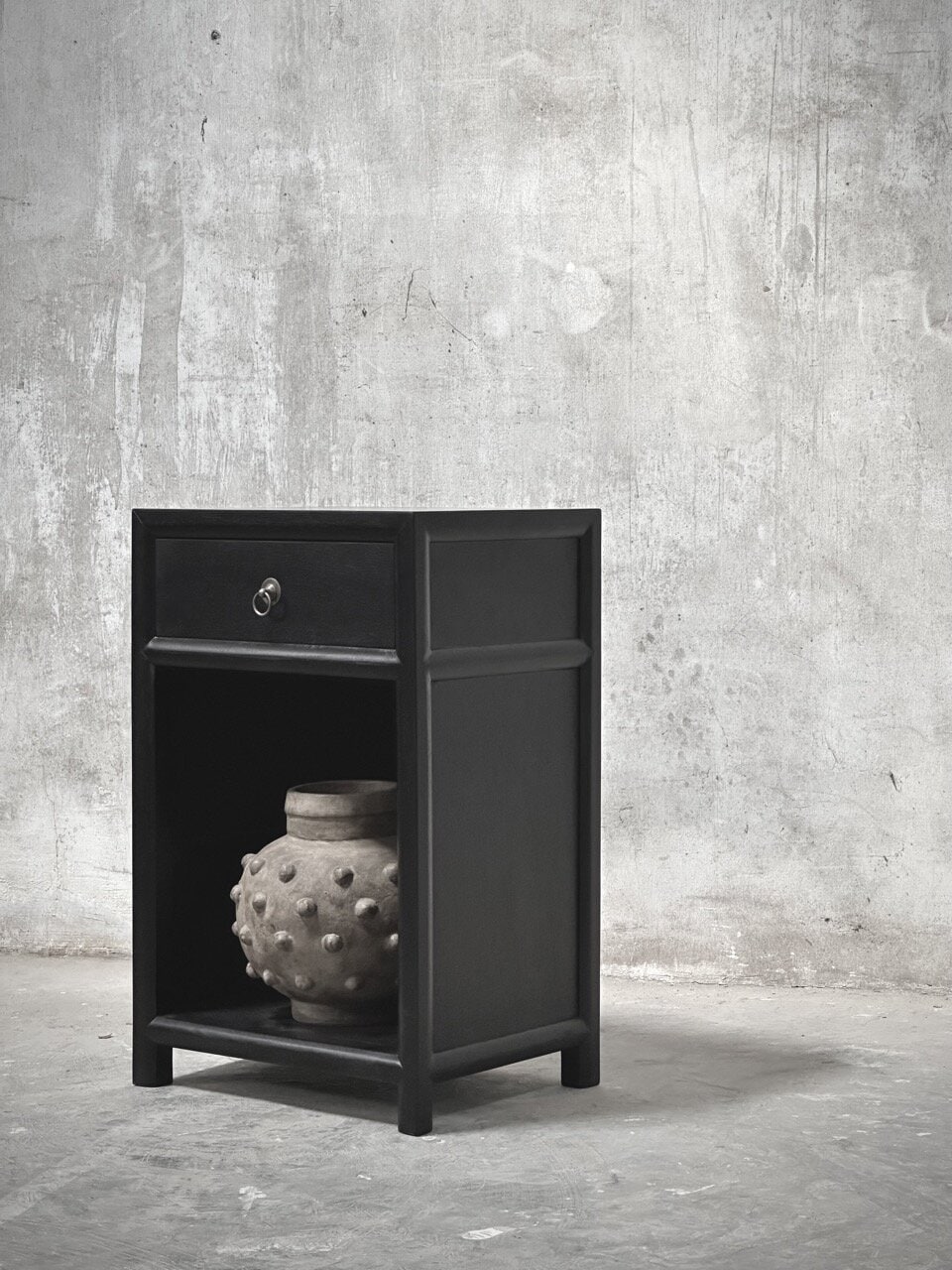 RAY bedside table-small cabinet open, black