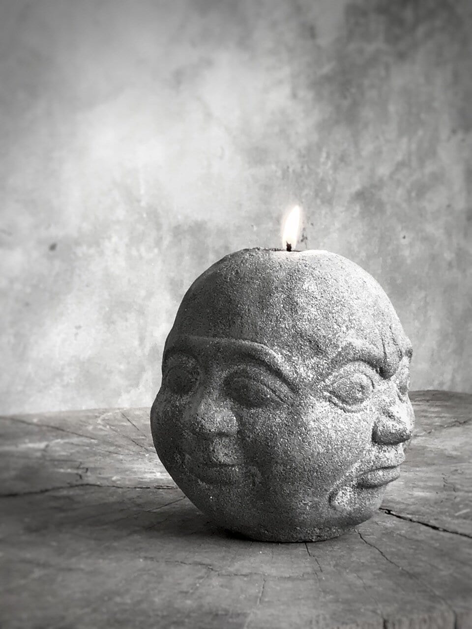 BUDDHA FOUR FACES tealight candle holder, antique grey stone