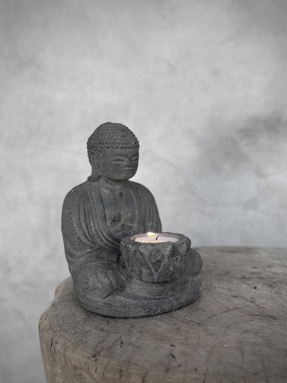 BUDDHA TEALIGHT candle holder,antique grey stone