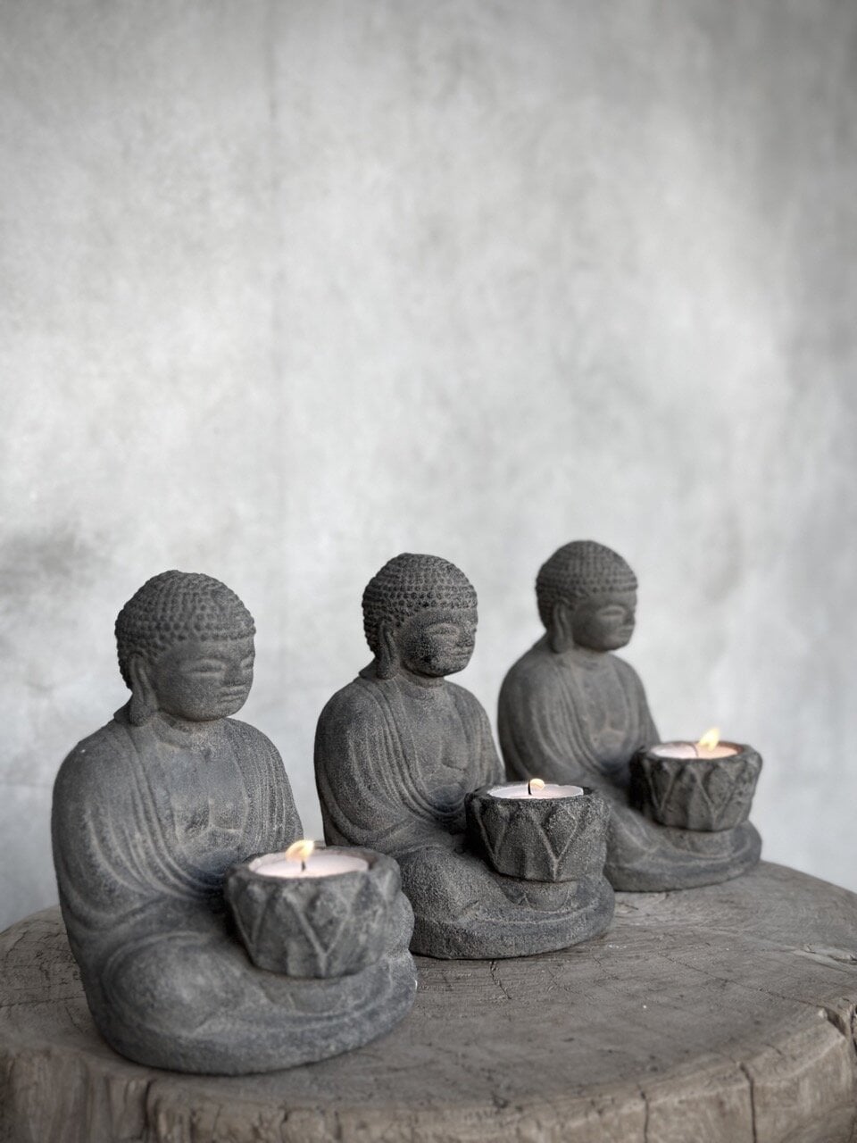 BUDDHA TEALIGHT candle holder,antique grey stone