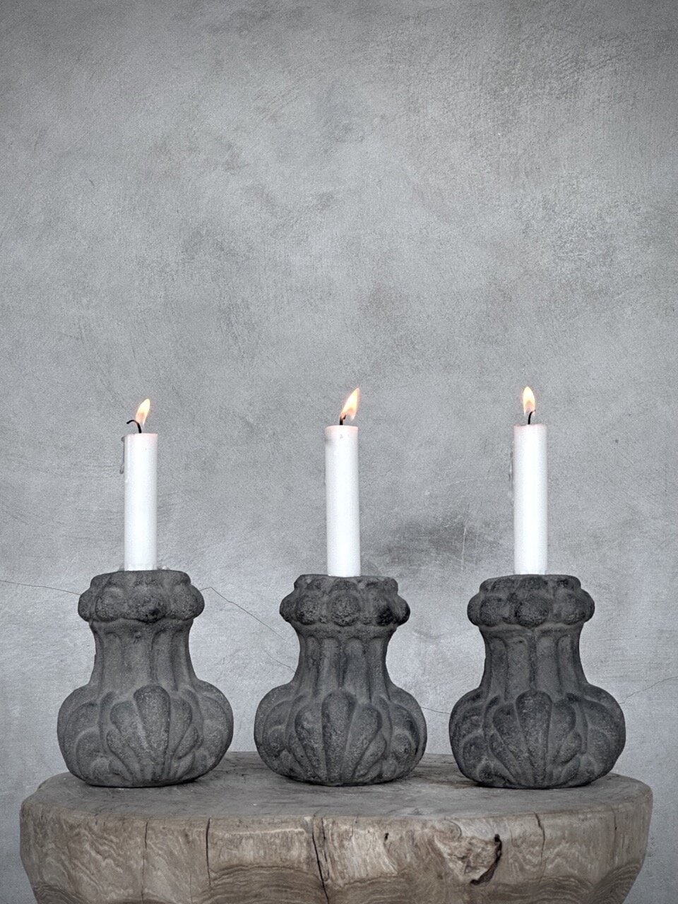 ZUKO stone candle holder, grey wash