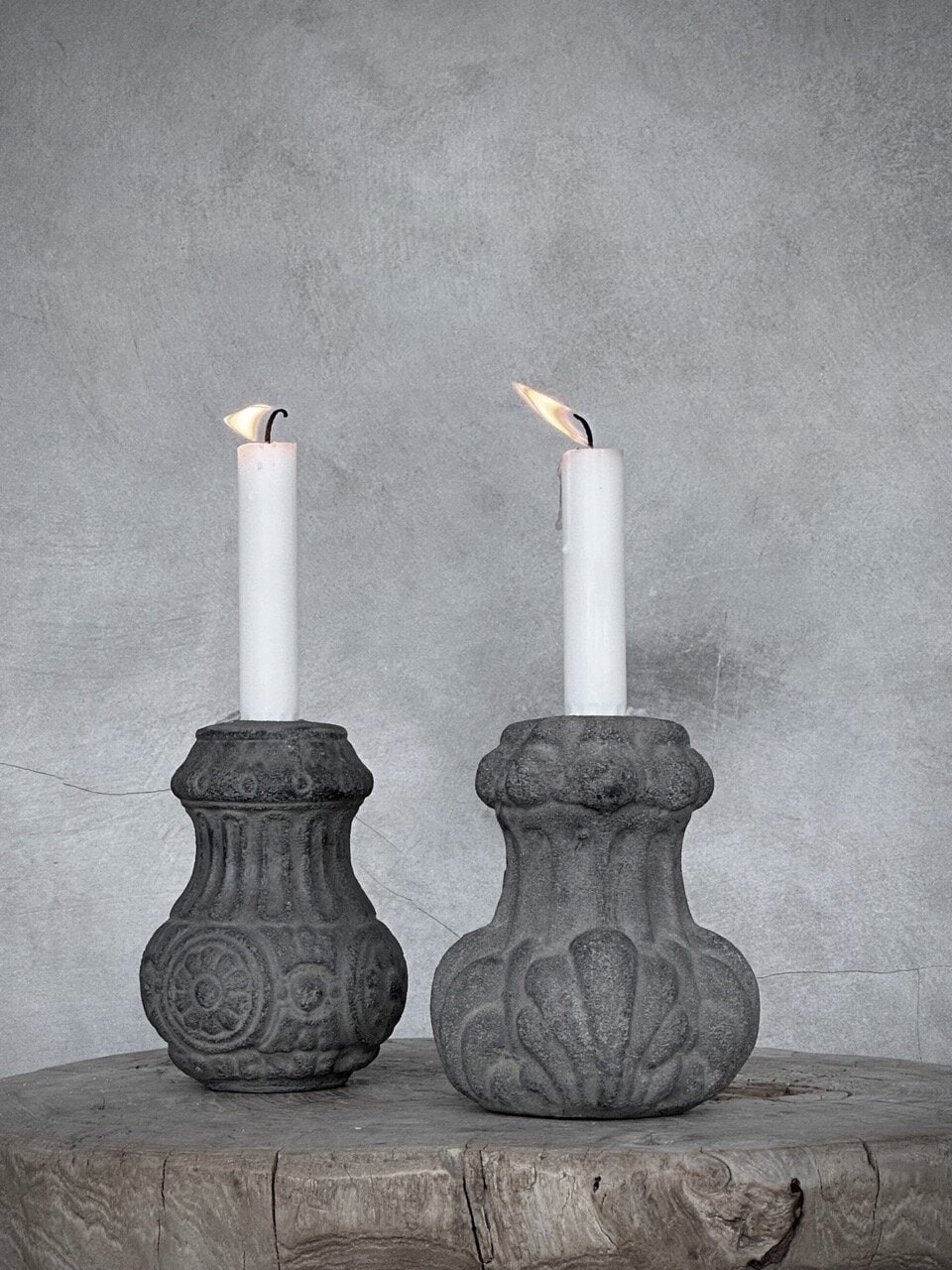 ZUKO stone candle holder, grey wash