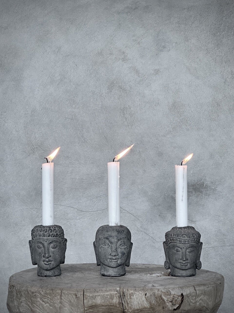 YONO set 3 buddha stone candle holders, grey wash