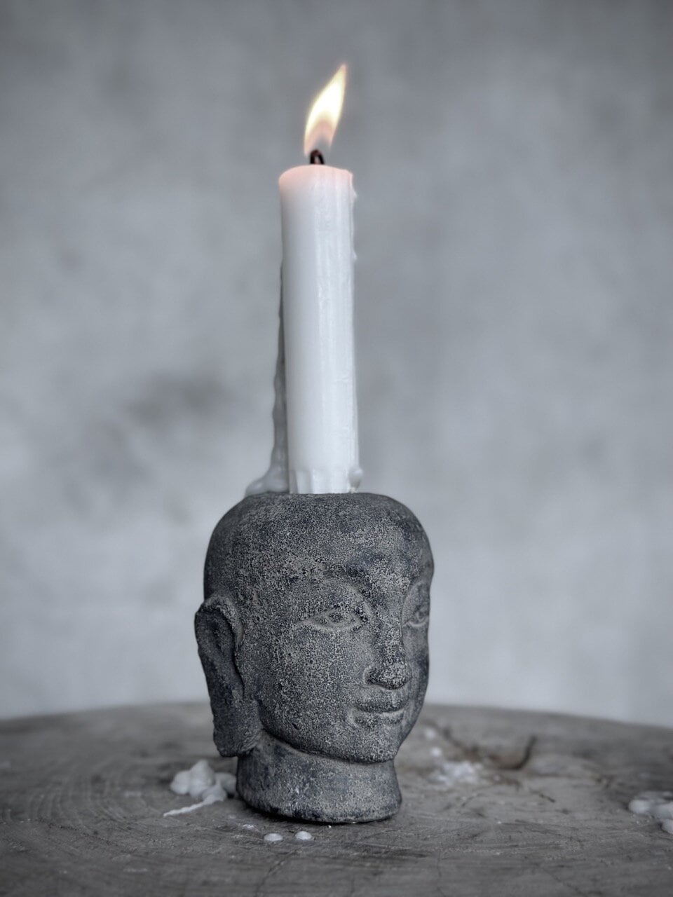 YONO set 3 buddha stone candle holders, grey wash