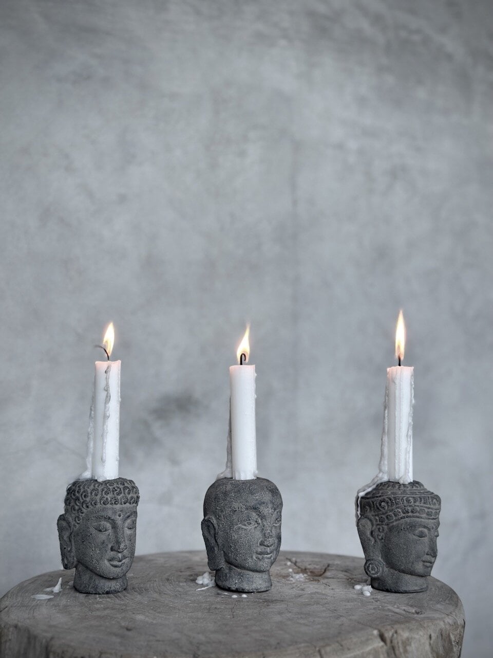 YONO set 3 buddha stone candle holders, grey wash