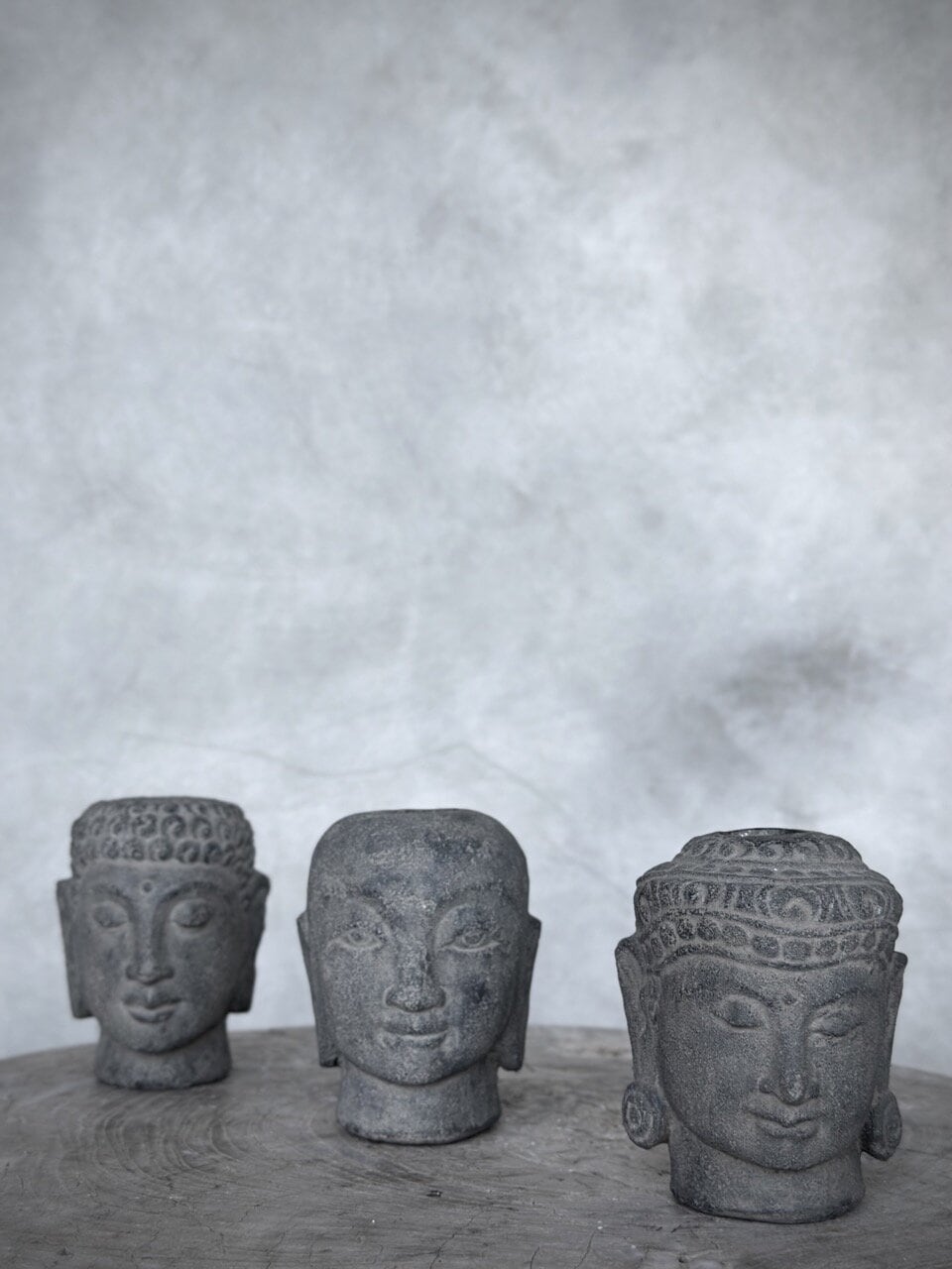 YONO set 3 buddha stone candle holders, grey wash