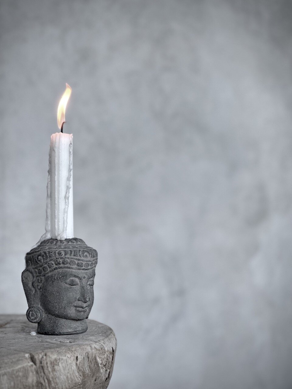 YONO set 3 buddha stone candle holders, grey wash