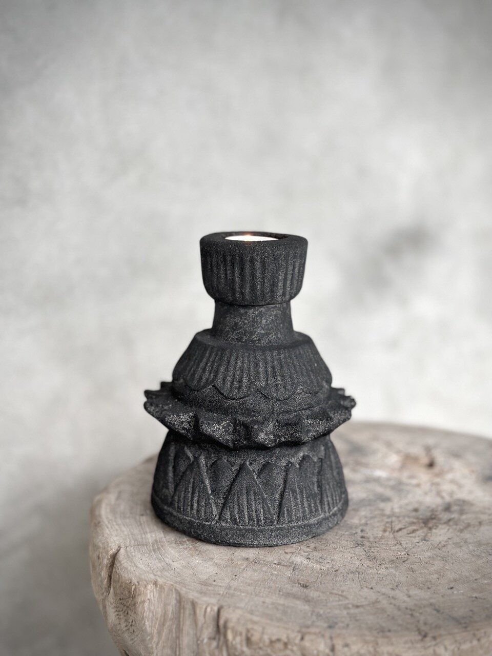 BAGO stone tealight candle holder, black antique