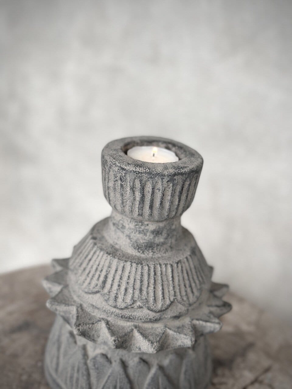 BAGO stone tealight candle holder, grey wash