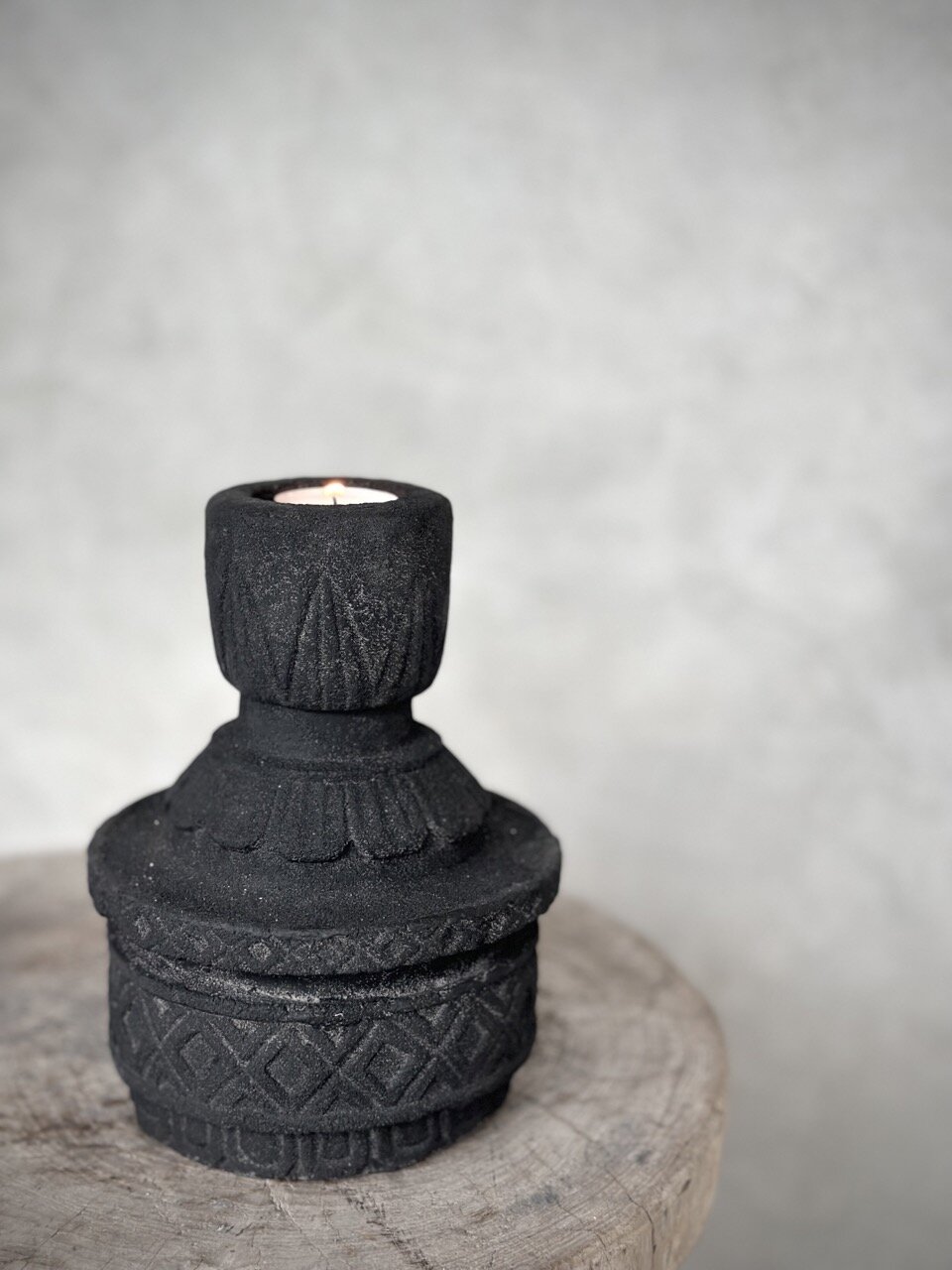 TAGO stone tealight candle holder, black antique