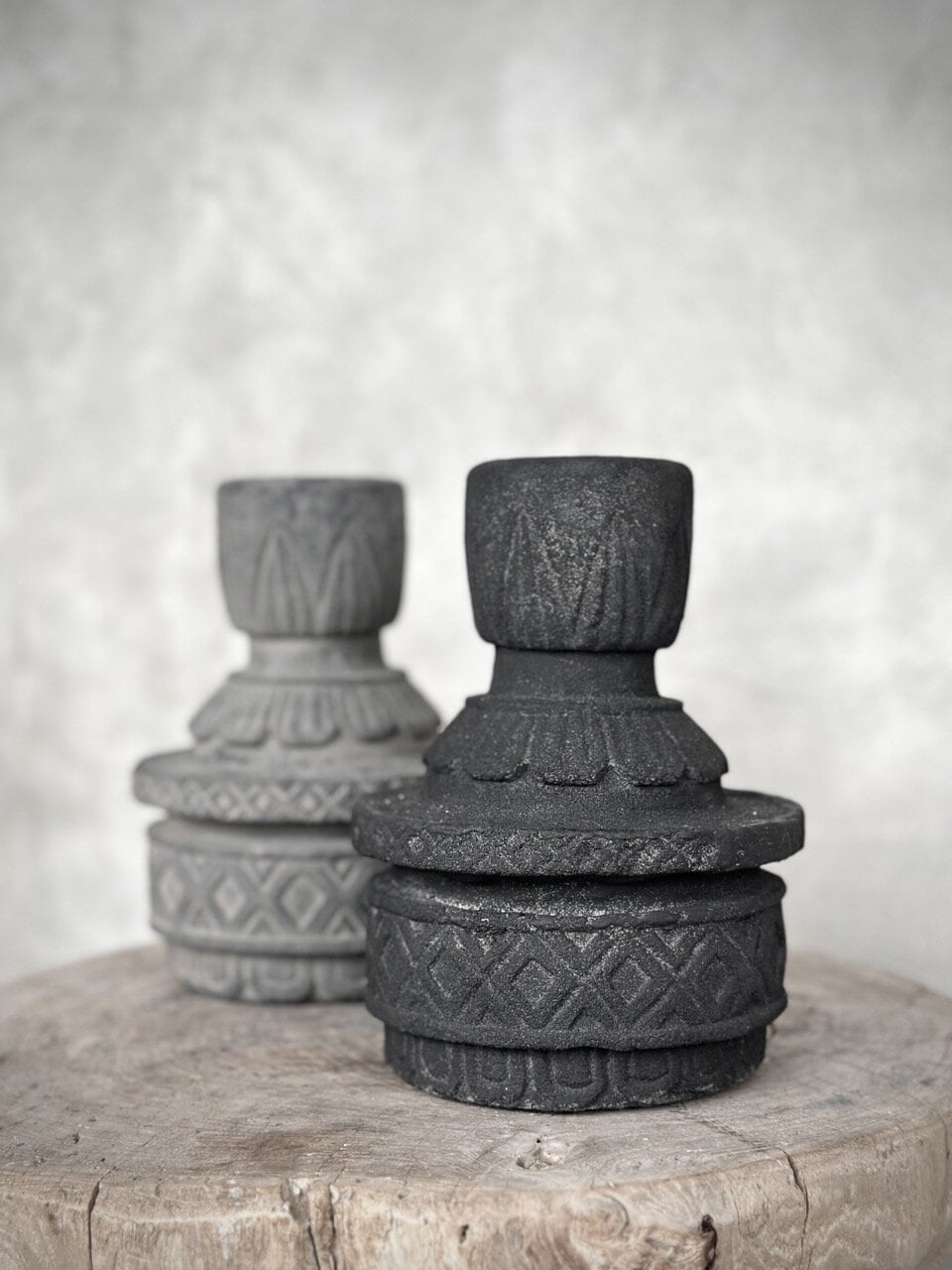 TAGO stone tealight candle holder, black antique