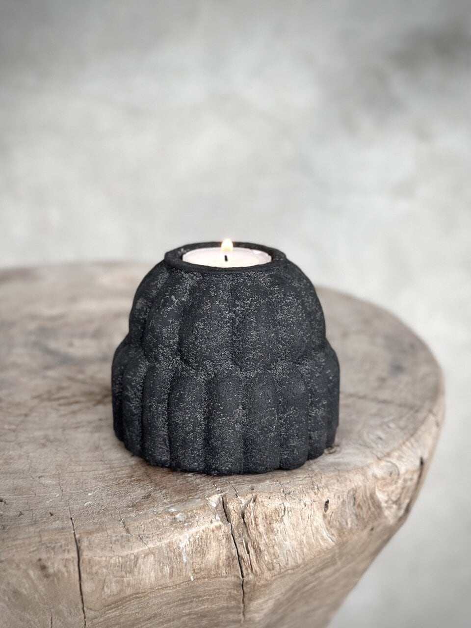 WATI stone tealight candle holder, black antique