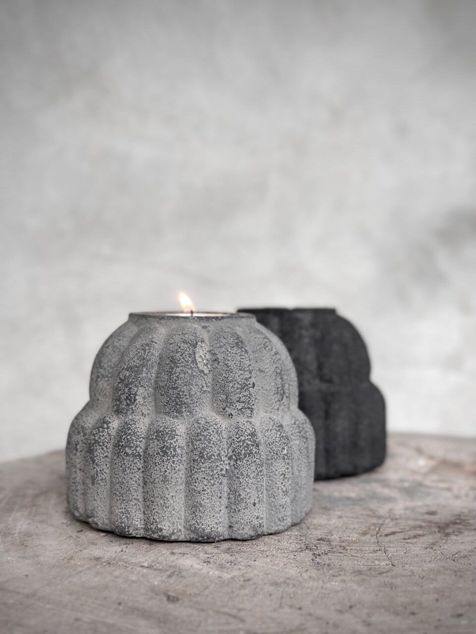 WATI stone tealight candle holder, grey wash