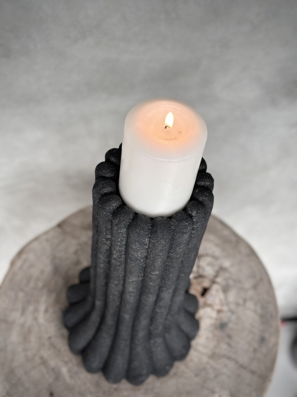 ROJO stone candle holder, black antique