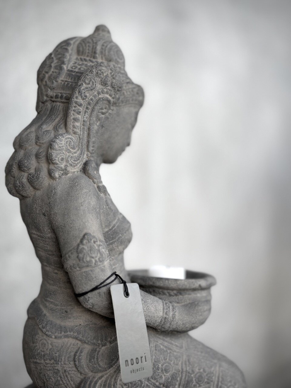 DEWI stone statue - candle holder, grey wash